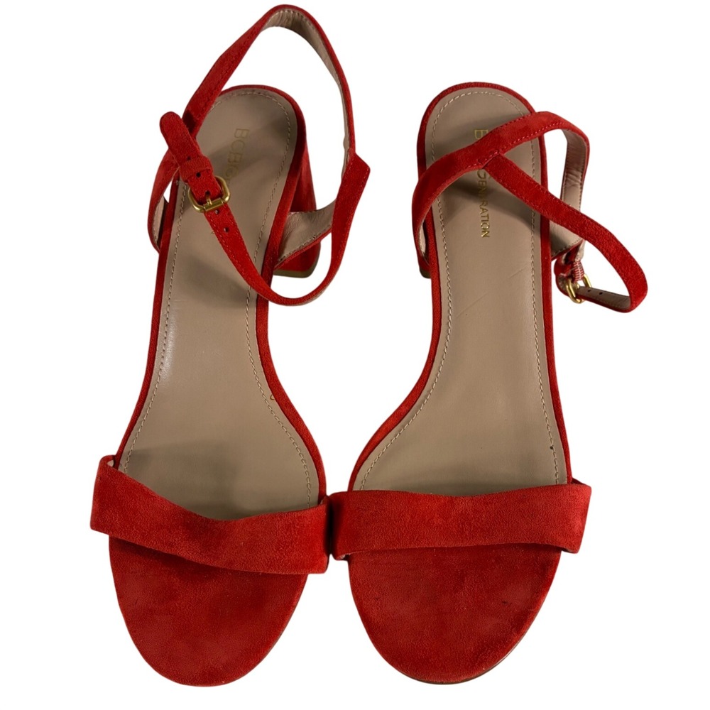 BCBGeneration Red Suede Block Heel Sandals Ankle Strap Womens 11 B BG-HARLOW